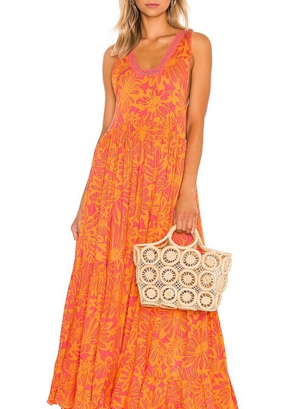 Free People Orange and Pink Floral Maxi Dress